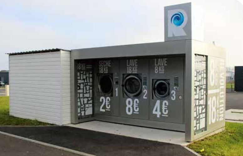 laundry service on a supermarket's parking lot